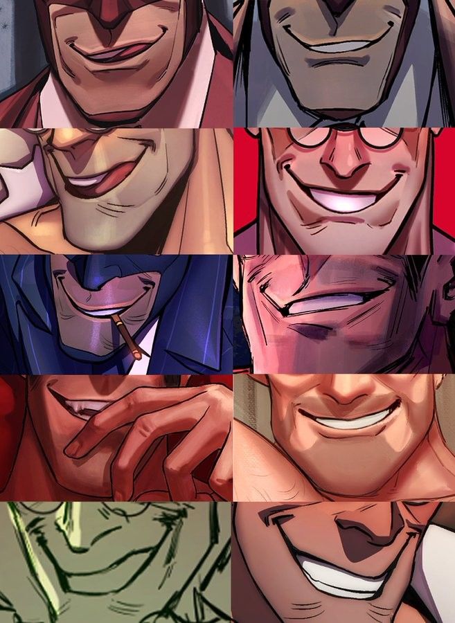 the many faces of an anime character with different facial expressions and hair colores, all smiling