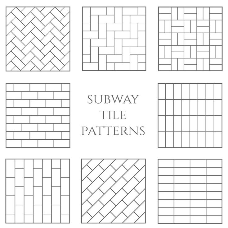 the subway tile patterns are shown in black and white, with text that reads subway tile patterns