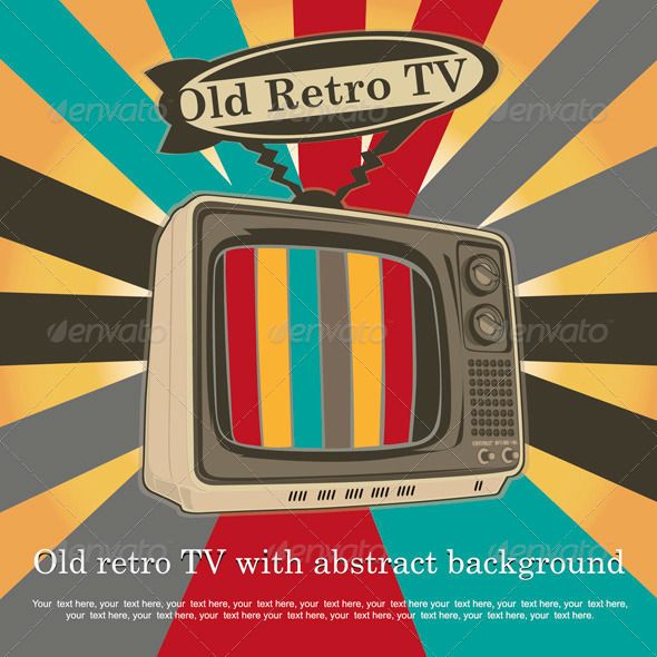 an old retro tv with abstract background - miscellaneous objects print templates and illustrations on separate layers