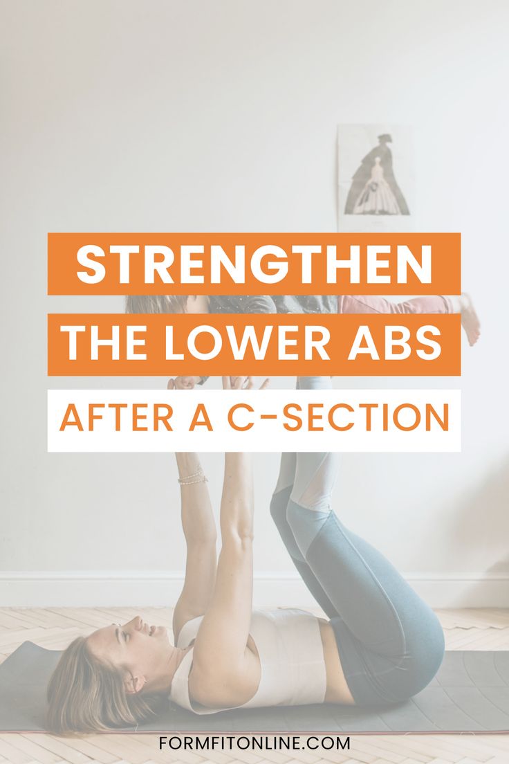 a woman doing yoga with the words strength, the lower abss after c - section