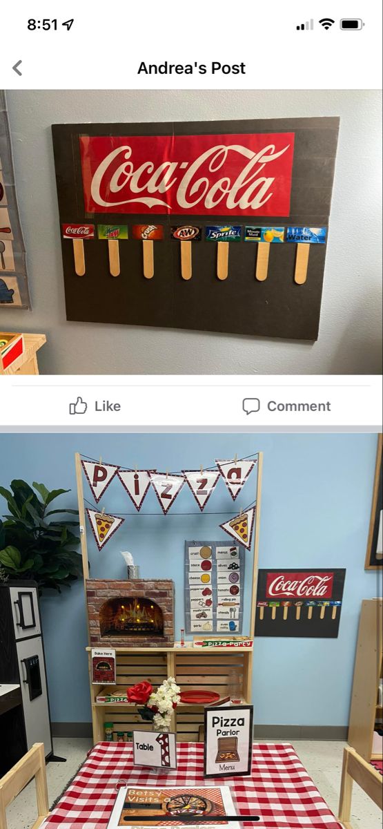 an image of a table with coca cola signs on it