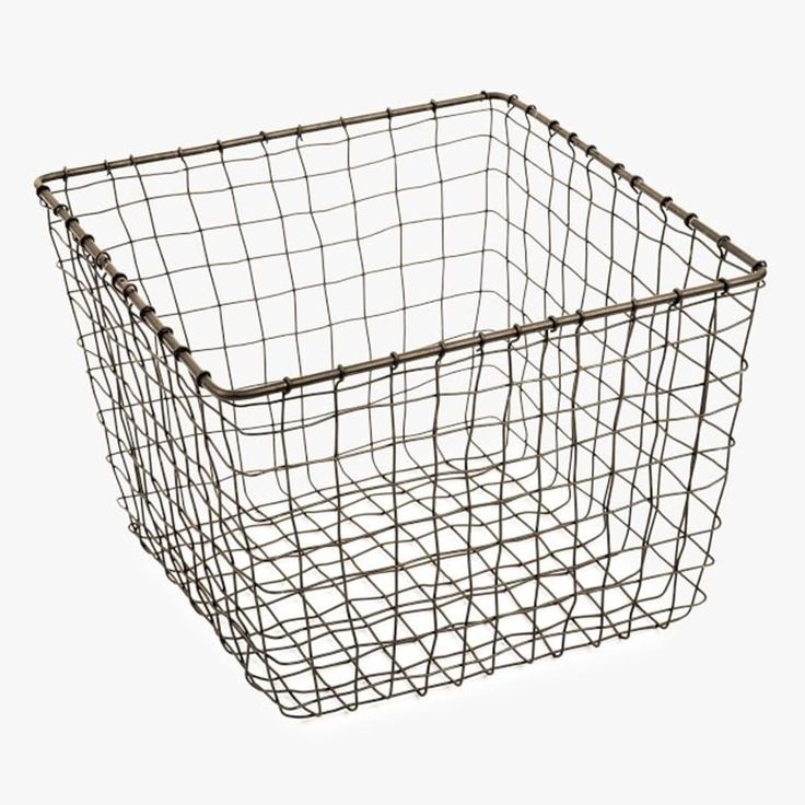 a wire basket on a white background