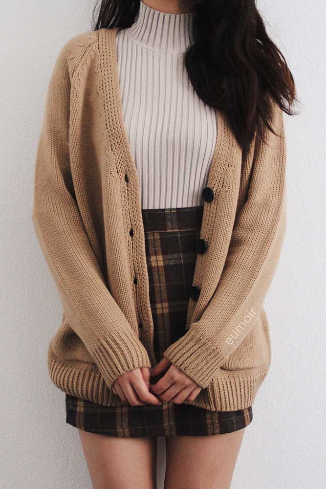 Experiment Outfit, Academia Outfits, Cardigan Outfits, Stylish Outfit, Plaid Skirt, 가을 패션, Casual Fall Outfits, Korean Outfits, Mode Inspiration