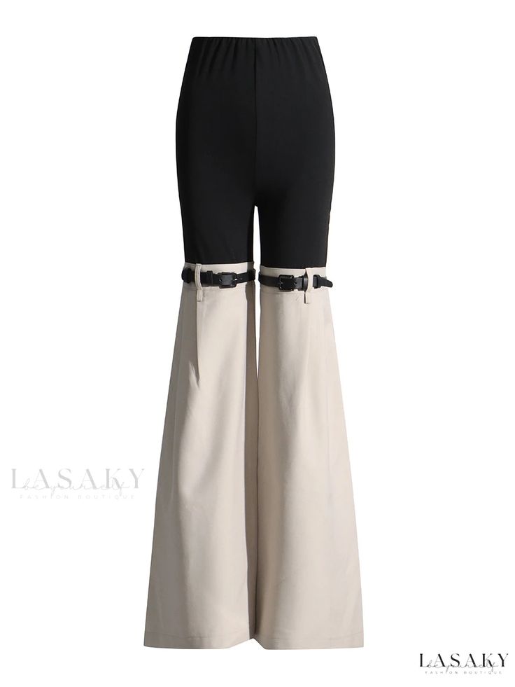 Lasaky - Stylish High Waist Trousers with Waist Belt, Flared Design and Sleek Monochrome Finish Celana Fashion, Black And Khaki, Modern Womens Fashion, Sophisticated Outfits, 2024 Spring Summer, Slim Fit Pants, Khaki Color, High Waisted Trousers, Fashion Pictures