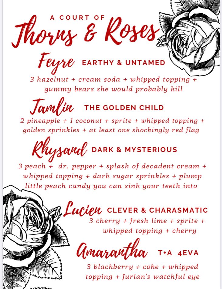 the menu for thorns and roses