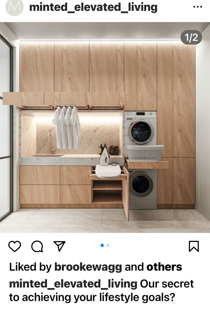 an instagram page with a photo of a laundry room and washer in it