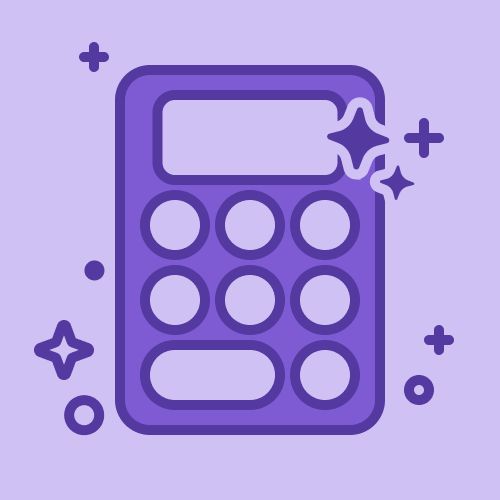 a purple calculator with stars around it