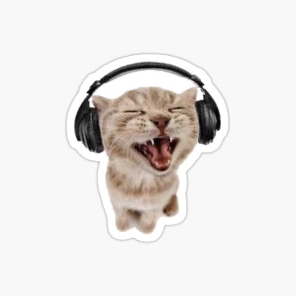 a cat with headphones on and mouth wide open