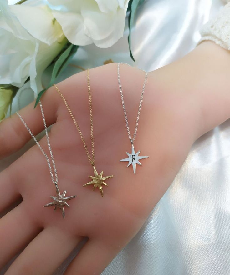 North Star Necklace Hammered Smooth personal 14k filled | Etsy Star Gold Necklace, Silver Star Necklace, Star In The Sky, North Star Necklace, Antler Necklace, Delicate Necklaces, Star Necklace Silver, Gemstone Choker, Feather Ring