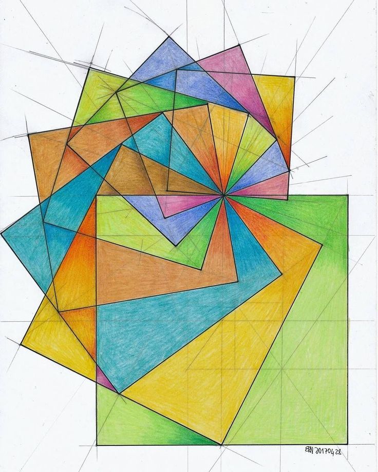 an abstract drawing with colored squares and lines