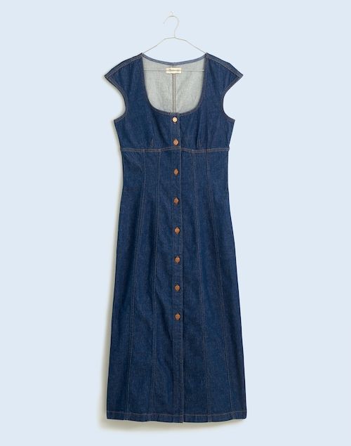 Denim Square-Neck Midi Dress in Benton Wash Long Denim Dress, Teacher Dresses, Denim Midi Dress, Madewell Dresses, Casual Work Outfits, Denim Outfit, Shirt Sale, Upcycle Clothes, Skirts For Sale