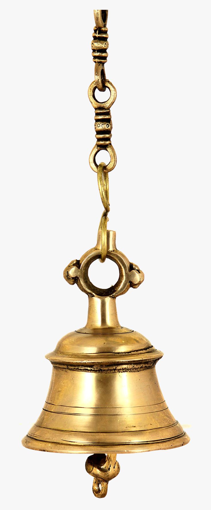 an antique brass bell hanging from a chain