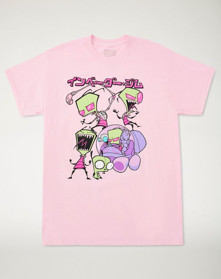 Let everyone know what your favorite animated show is in this pink Invader Zim t shirt! This graphic tee will make a stylish and fun addition to your casual wardrobe and is perfect for any Invader Zim fan. Officially licensed Crewneck Short sleeves Material: Cotton Care: Machine wash; tumble dry low Imported This shirt is Unisex Sizing only For a fitted look, order one size smaller than your normal size Funny Pink Tops With Cartoon Print, Funny Pink Cartoon Print Tops, Kawaii Pink T-shirt With Screen Print, Casual Pink Anime Print T-shirt, Pink Graphic Tee With Character Print, Pink Character Print T-shirt For Streetwear, Pink Short Sleeve T-shirt With Anime Print, Pink Anime Print Short Sleeve T-shirt, Fun Pink T-shirt With Character Print