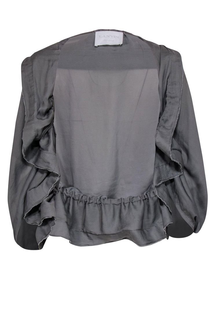 Current Boutique-Lanvin - Semi-Sheer Gray Ruched Open Cardigan Sz 6 Jeanne Lanvin, Evening Outfit, French Open, Poncho Style, Buy Shoes Online, Evening Outfits, Sheer Material, Open Cardigan, French Fashion