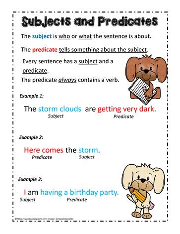 the subject and predicates worksheet for students to practice their writing skills