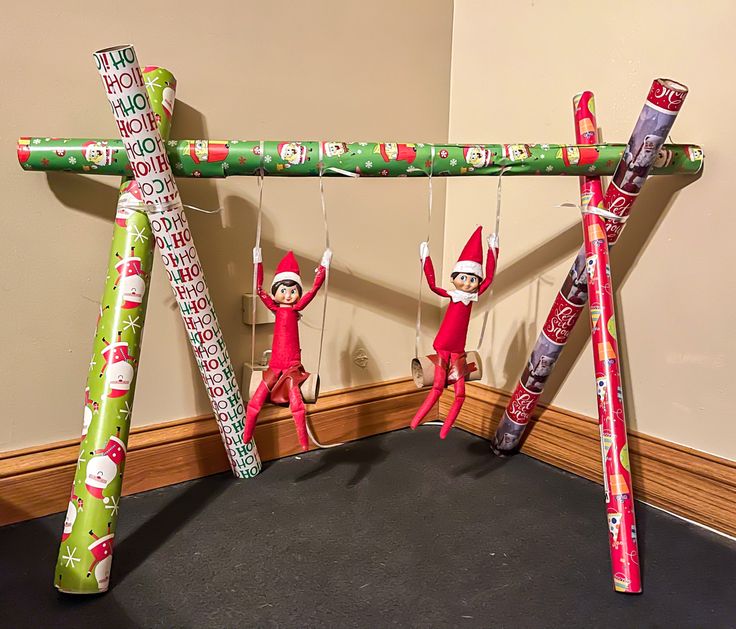 Elf on the shelf ideas Elf On Shelf Wrapping Paper Ideas, Elf Wrapping Paper Ideas, Elf Ideas Easy, Elf Magic, Awesome Elf On The Shelf Ideas, Elf Activities, Xmas Elf, Elf Antics, Elf Fun