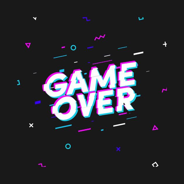 the word game over in neon colors on a black background with geometric shapes and lines