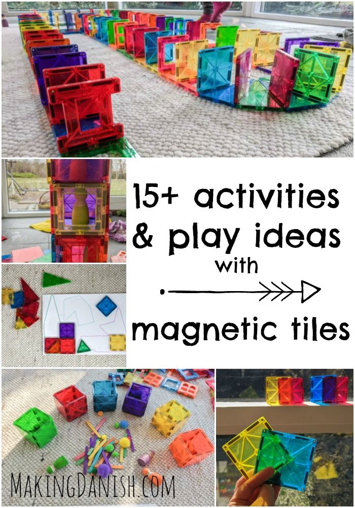 different activities and play ideas with magnetic tiles