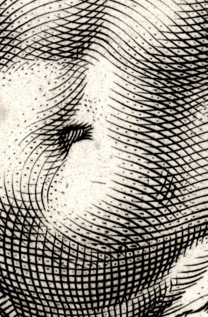 an image of the face of george washington in black and white, with lines drawn on it