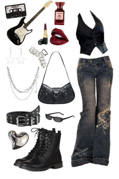 Rockstar gf outfit inspo w/ affiliate links attached 🎸💄 #rockstargfaesthetic #rockstargf #rockstargirlfriend #outfit #outfitidea #nana #nanaaesthetic #aesthetic #outfitinspiration #grunge #fashion #y2k Gnr Outfit, 90s Rockstar Outfit, Rockstar Girlfriend Summer Outfits, Girl Rockstar Outfit, 90s Rockstar Fashion, Rockstar Gf Fits, Y2k Rockstar Aesthetic, 80s Rockstar Outfit For Women, Rockstar Outfits For Women