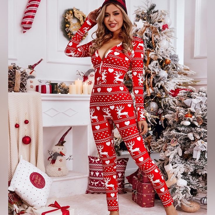 New Christmas Cutout Functional Buttoned Flap Adults Pajamas. Never Worn Just Purchased Multiple Different Sizes. Material: Polyester Bust:35.4(Inch) Hip:37.0(Inch) Top Length:48.4(Inch) Top Waist:29.1(Inch) Sleeve Length:23.6(Inch) Adult Christmas Pajamas, Christmas Cutouts, Christmas Fits, Womens Pjs, Christmas Onesie, Adult Pajamas, Printed Tunic Tops, One Piece Pajamas, Short Pajama Set