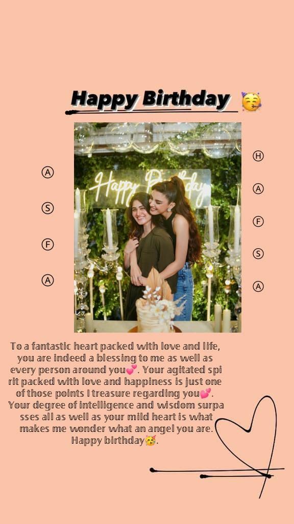 two women standing next to each other in front of a happy birthday card with the words happy