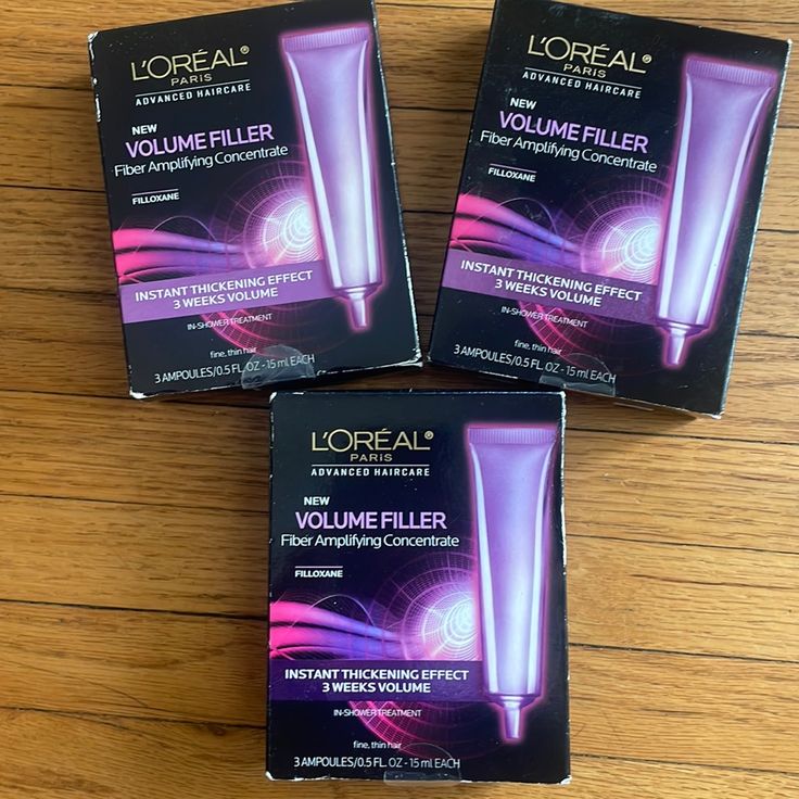 L'oreal Volume Filler Fiber Amplifying Concentrate 3 Boxes!! L'oreal Paris Advanced Haircare Volume Filler Treatment Fiber Amplifying Concentrate Instant Thickening Effect, Lasts 3 Weeks 3 Ampoules/Tubes Per Box Brand New!! Boxes Show A Little Shelf Wear But Are Sealed. Aussie Hair Products, Hair Repair Treatments, Little Shelf, Overnight Hairstyles, Apricot Seeds, Repair Mask, Box Branding, Scalp Care, Color Treated Hair