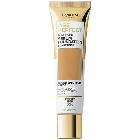 L'Oreal Paris Age Perfect Radiant Serum Foundation Makeup, 85 Perfect Beige, Finally, makeup specially designed for mature skin - L'Oreal Paris Age Perfect Radiant Serum Foundation Makeup, 85 Perfect Beige, is a carefully formulated foundation that provides your skin with Vitamin B3 and Hydrating Serum while also being suitable for sensitive skin. Radiant Serum Foundation evens tone providing natural, radiant coverage that doesn't settle into lines. All the benefits of a radiant foundation with Voluminous Mascara, Foundation With Spf, Serum Foundation, Serum Cream, Cosmetics Ingredients, Mineral Foundation, Foundation Makeup, Hydrating Serum, Broad Spectrum Sunscreen