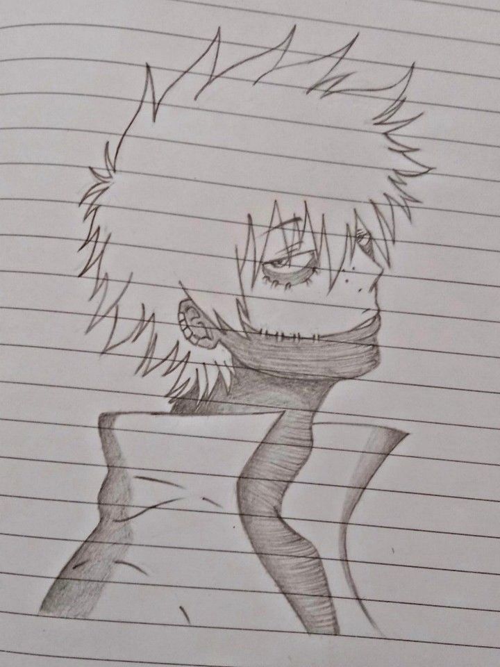 a drawing of an anime character with his head in the air and one eye open