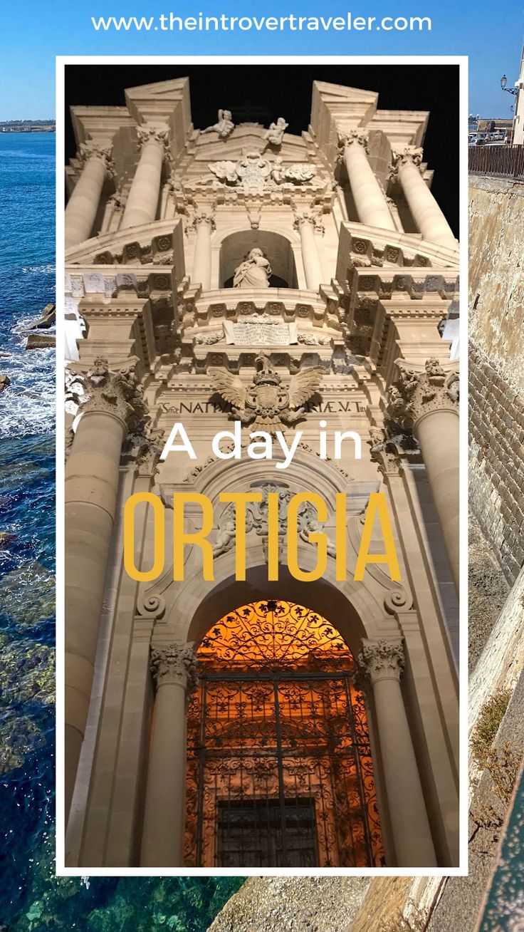 an old building with the words a day in ortigia on it and a photo of