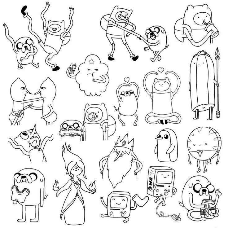 cartoon characters are drawn in black and white