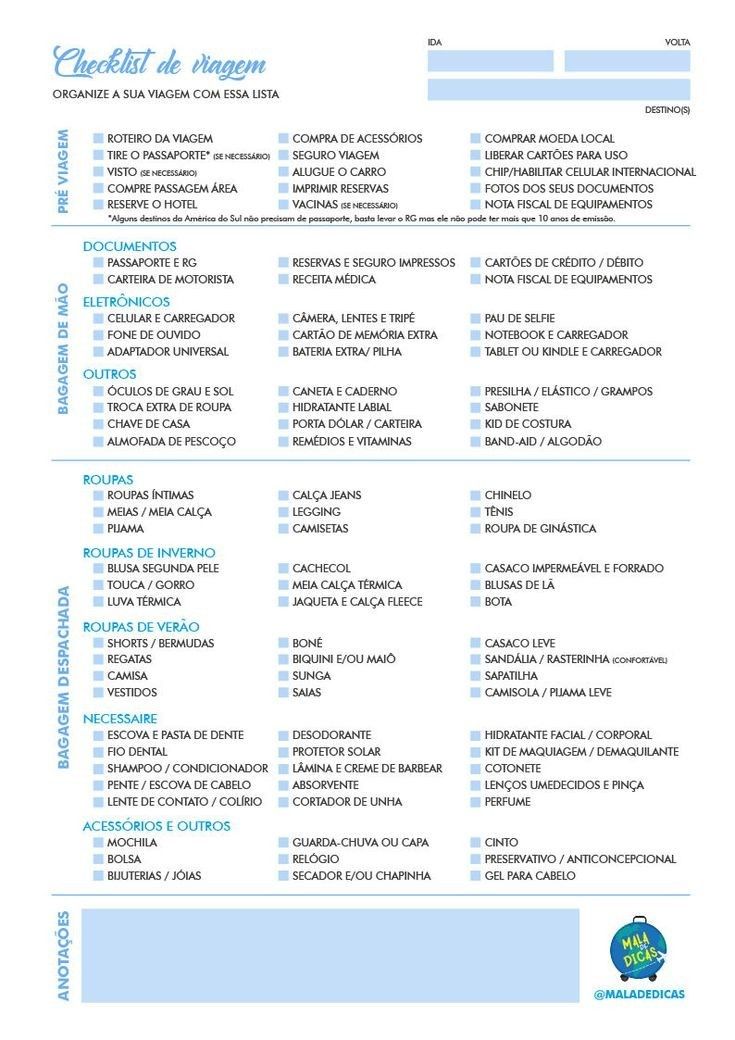 a blue and white checklist with the names of different items in spanish on it