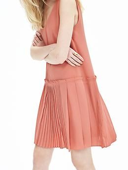 Pleated Drop-Waist Dress | Banana Republic Spring Sleeveless A-line Dress With Pleated Back, Casual A-line Dress With Pleated Bodice, Chic A-line Pleated Dress, Chic A-line Pleated Dress With Ruffles, Pleated A-line Sleeveless Dress For Daywear, Chic Summer Dress With Pleated Hem, Chic Pleated Waist Dress For Day Out, Flowy Pleated Skirt Dress For Day Out, A-line Pleated Dress For Date Night