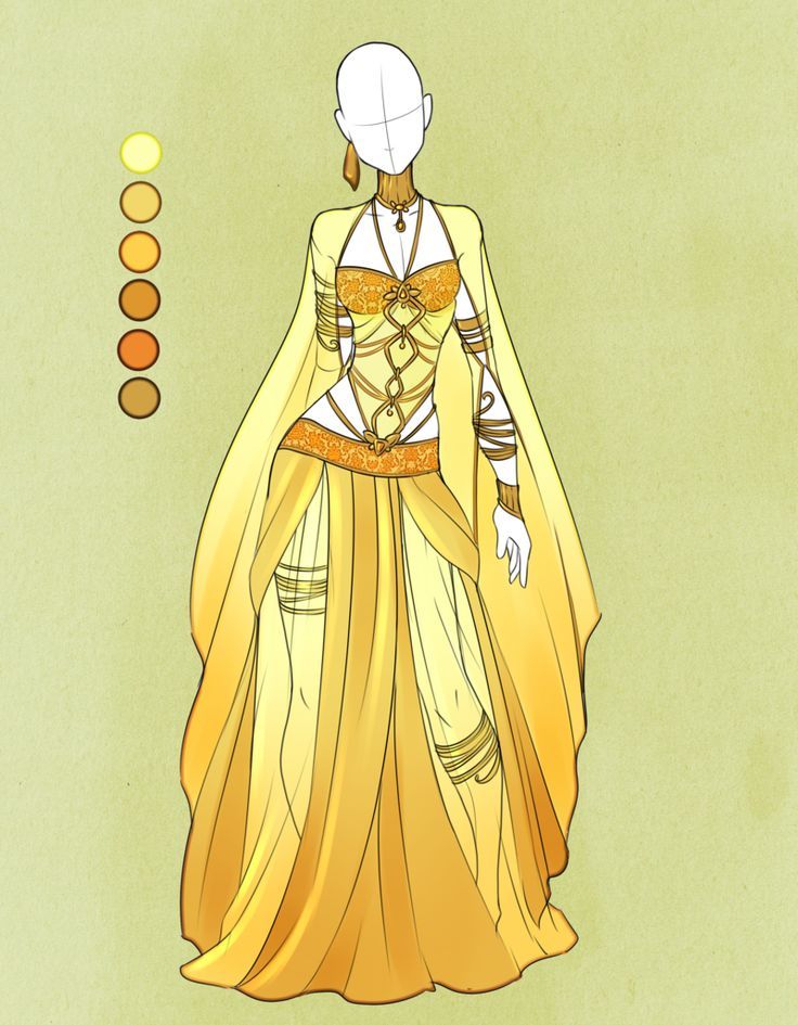 an image of a woman in a yellow dress with long sleeves and cape on her head