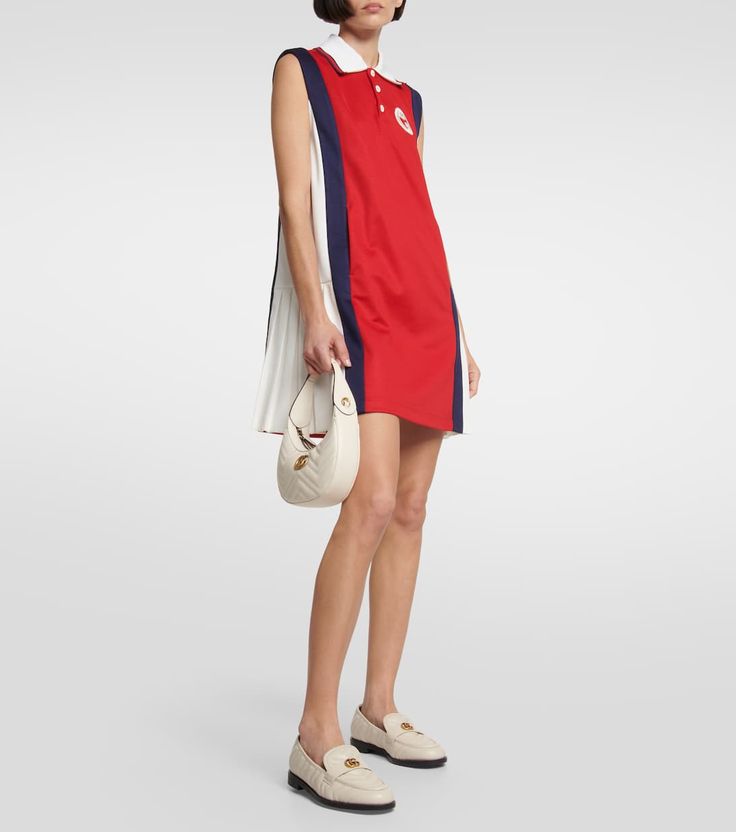 Interlocking G Jersey Polo Minidress in Red - Gucci | Mytheresa Elegant Sleeveless Gucci Mini Dress, Chic Sleeveless Gucci Dress, Fitted Sleeveless Gucci Mini Dress, Chic Gucci Sleeveless Dress, Gucci Knee-length Dress For Spring, Gucci Mini Length Dresses, Fitted Gucci Mini Dress, Gucci Fitted Mini Dress, Chic Gucci Mini Dress For Summer