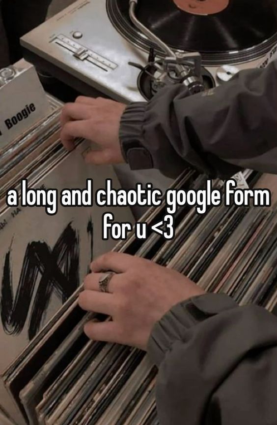 someone is holding up a record player with the words, a long and chaotic google form for