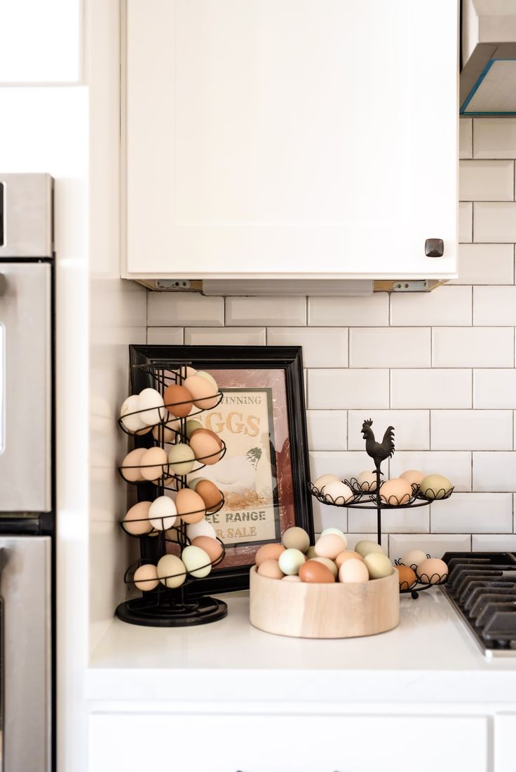 an image of some food on the counter in the kitchen with eggs and other things