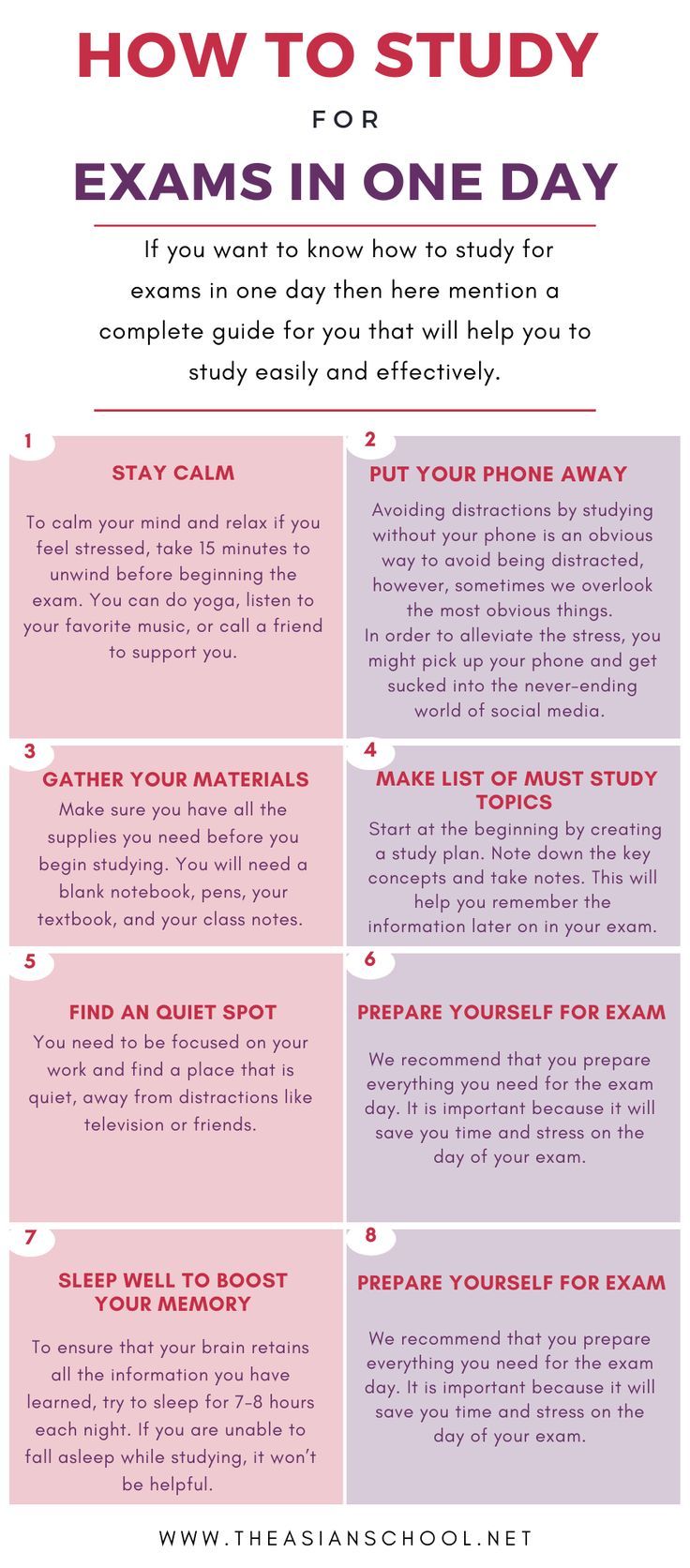 a poster with the words how to study for exam in one day, and an image of