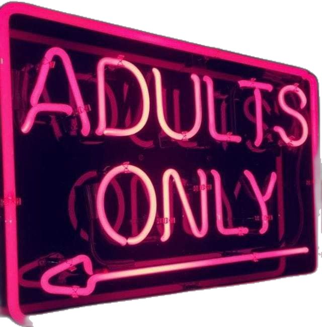 a neon sign with the words adults only written on it in pink and black letters