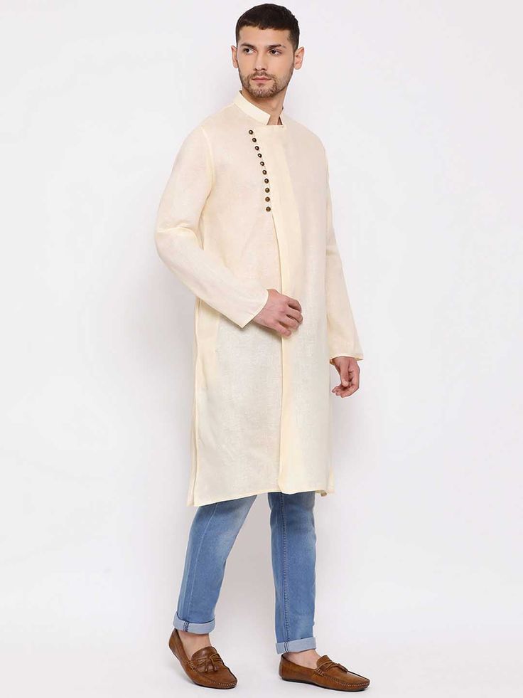 VASTRAMAY Men's Cream Mix Cotton Kurta Elevate your style with this comfortable and classic cream kurta from VASTRAMAY. Made from a breathable cotton mix fabric, this kurta is perfect for everyday wear or special occasions. It features a timeless design that flatters all body types. Key Features Cream mix cotton fabric for comfort and breathability Classic design for timeless style Flattering on all body types Specifications Sleeve Length - Long Sleeves Top Shape - Straight Top Hemline - Straigh Cream Straight Kurta, Traditional Long Sleeve Linen Kurta, Casual Long Kurta For Eid, Casual Long Sleeve Beige Kurta, Casual Beige Long Sleeve Kurta, Beige Long Sleeve Casual Kurta, White Cotton Nehru Jacket, Long Cotton Kurta For Eid, Off White Long Sleeve Cotton Kurta