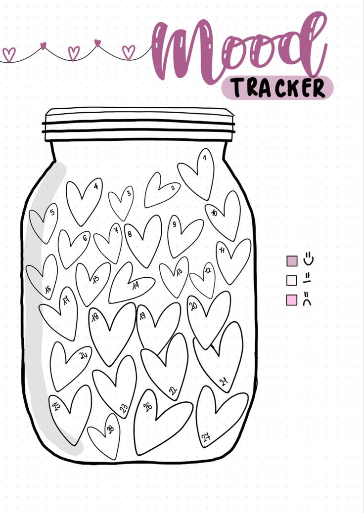 a jar filled with hearts and the words mood tracker