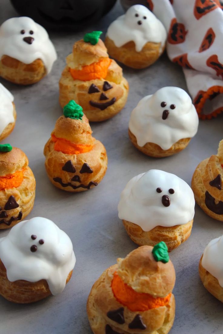 halloween treats are arranged on a baking sheet