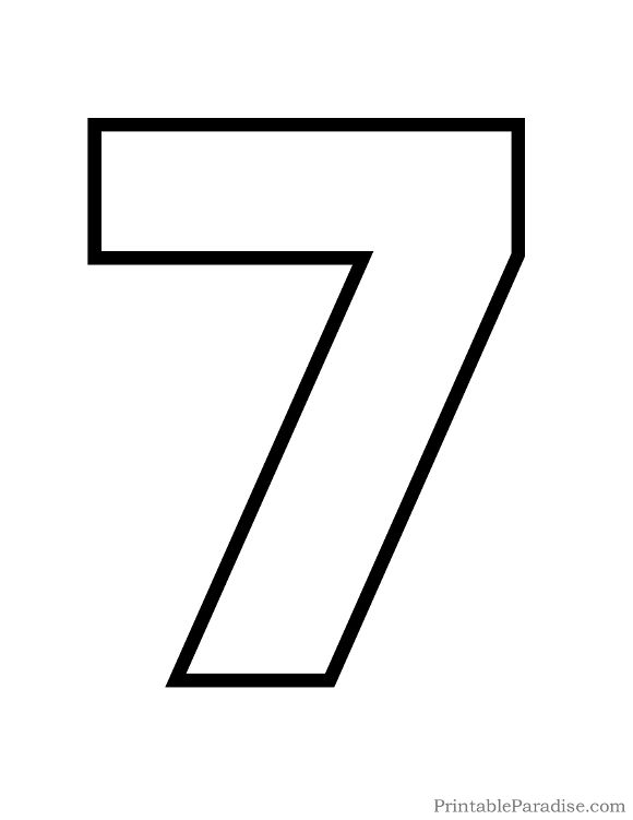 the number seven is shown in black on a white background, and it appears to be for coloring