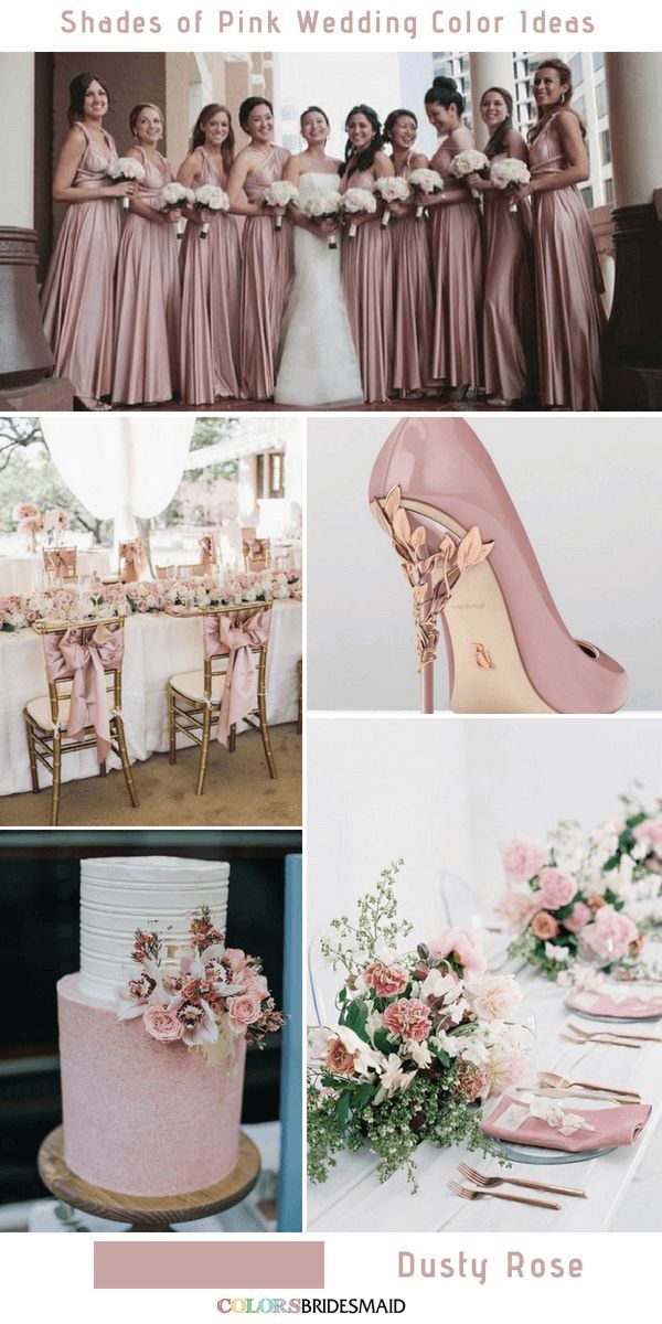 pink wedding color ideas for the bride and her bridal party in shades of pink