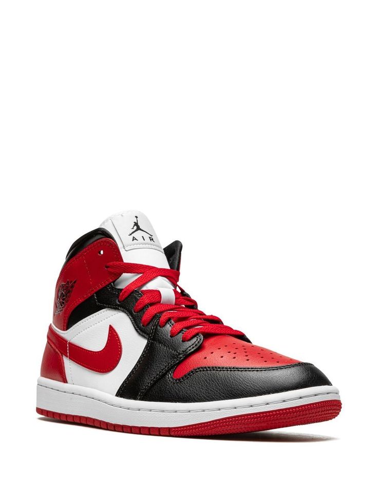 Jordan Shoes Red, Jordan 1 Mids, Gymnastics Shoes, Red Jordans, Mid Sneakers, Retro Basketball Shoes, Jordan Logo, Buy Jordans, Womens Air Jordans