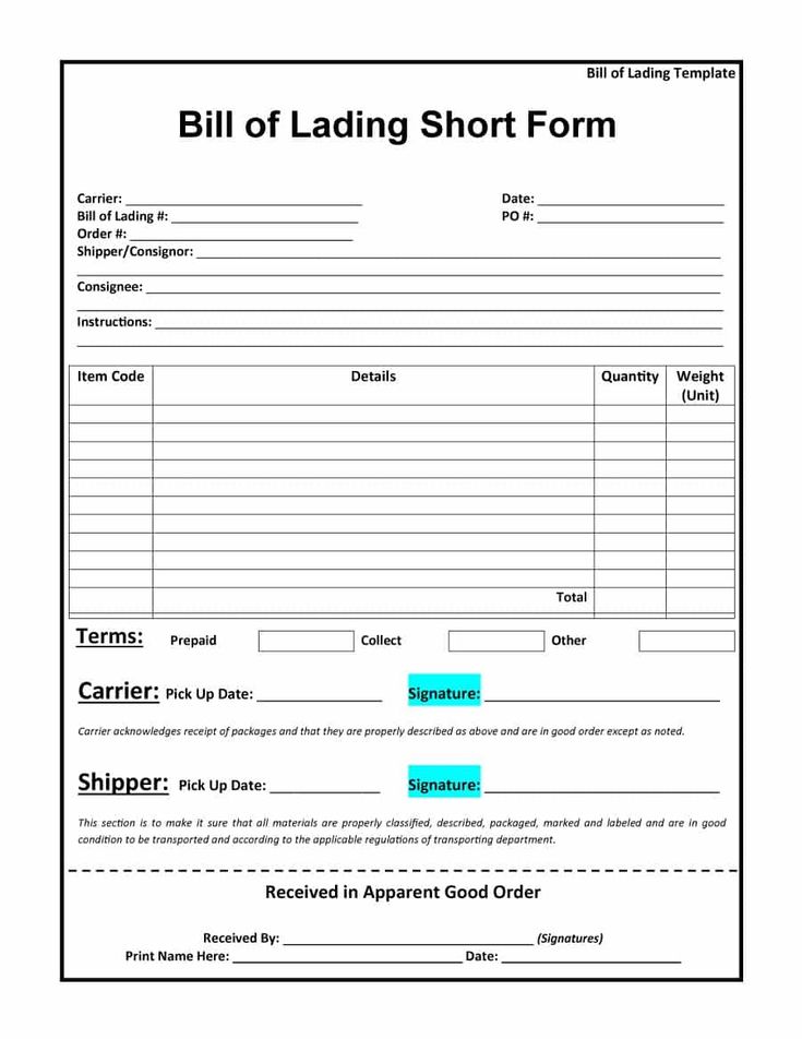 the bill of lading is shown in this document, and it has been changed to include