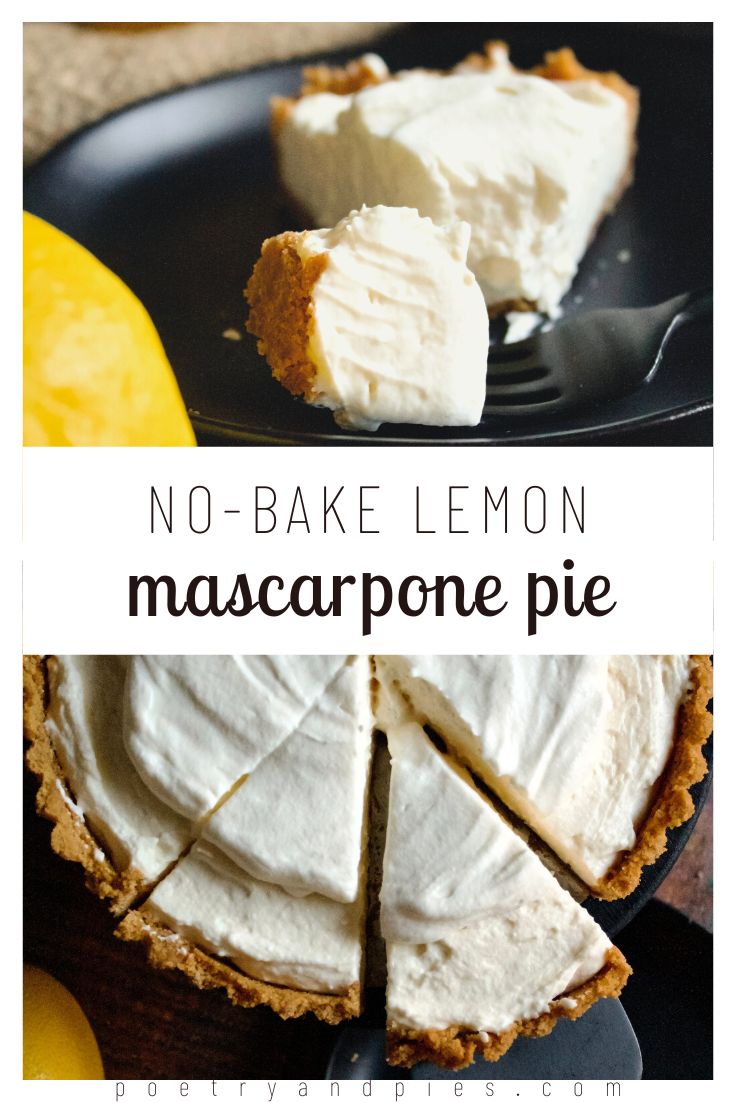 no - bake lemon mascarpone pie on a black plate