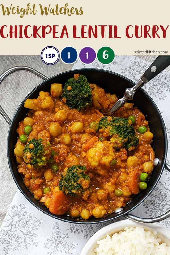 the cover of weight watcher's vegetarian curry with rice and broccoli