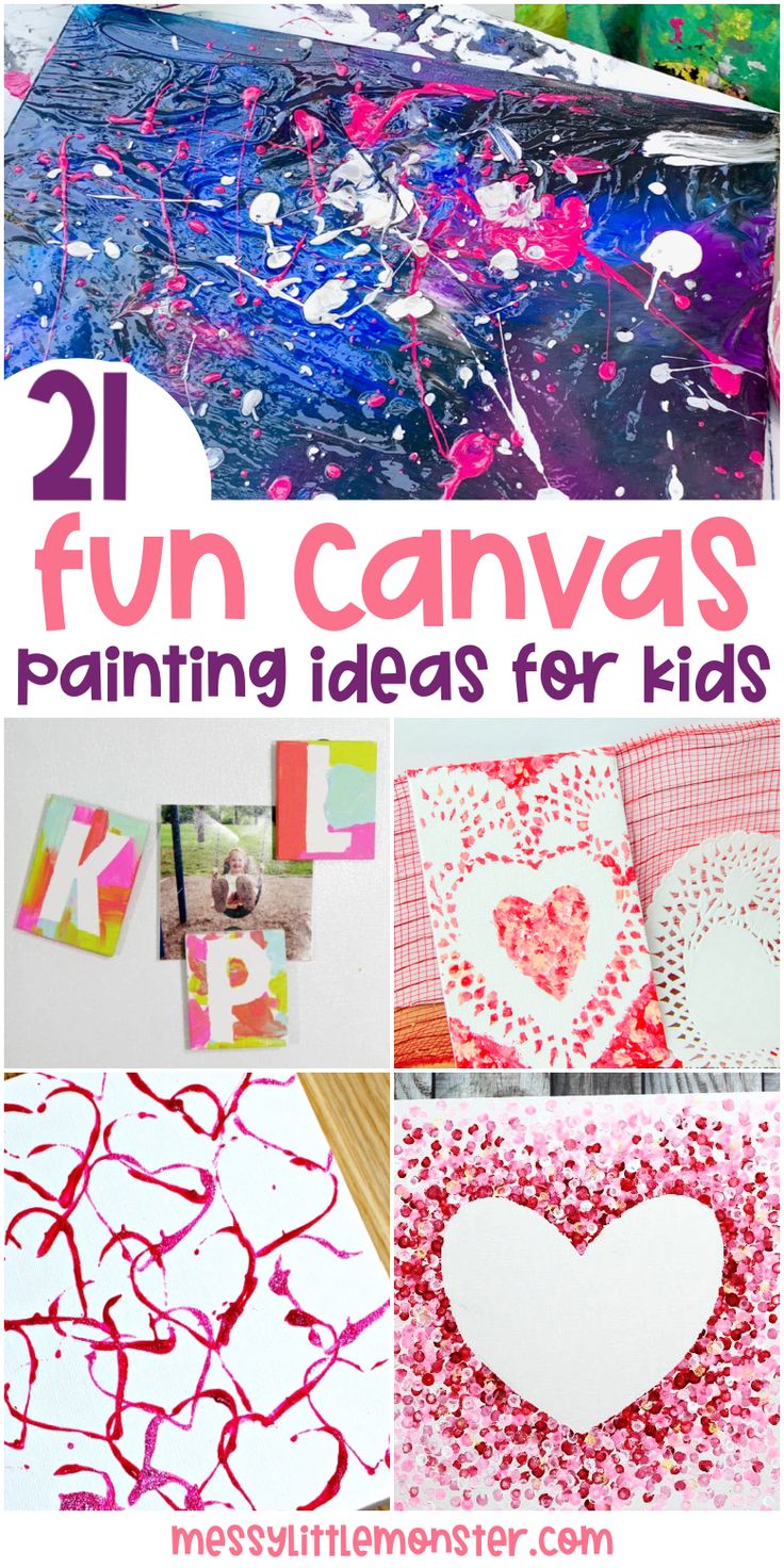 fun canvas painting ideas for kids that are easy to make and great for valentine's day