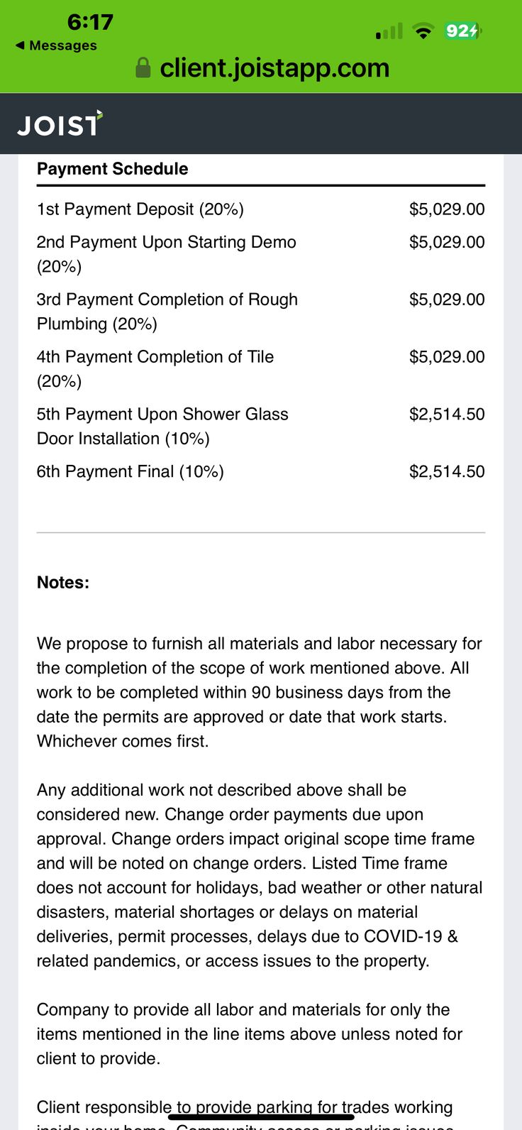 an iphone screen showing the payment form and payout details for various items on it